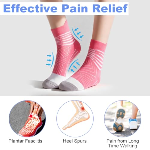Fefod Medias de Compresión Tobilleros Mujer, 4 PCS Compresión Calcetines Tobilleros con Cusión, 36.5-42 Calcetines Running Antiampollas, para Trabajo, Corriendo y Viajando, M - imagen 7