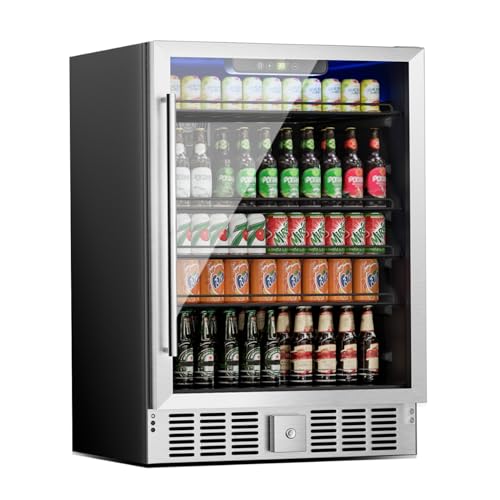Image of Erivess 5.3 Cu Ft /166 Can Mini Fridge, Freestanding 24 Inch Beverage Refrigerator with Glass Front Door for Soda, Beer Under Counter Drink Refrigerator with Adjustable Shelves(Silver)