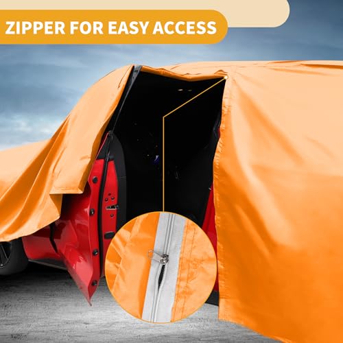 Image of Car Cover Waterproof All Weather Automotive Outdoor Anti-UV Full Exterior Cover for Ford Bronco 4DR 210D-PU Orange with Left Side Zippers