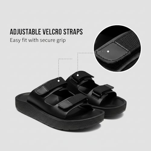 Image of BRUTON Men's Lightweight PU Sandals | Adjustable Double Strap Comfortable Casual Sandals for Outdoor & Daily Use