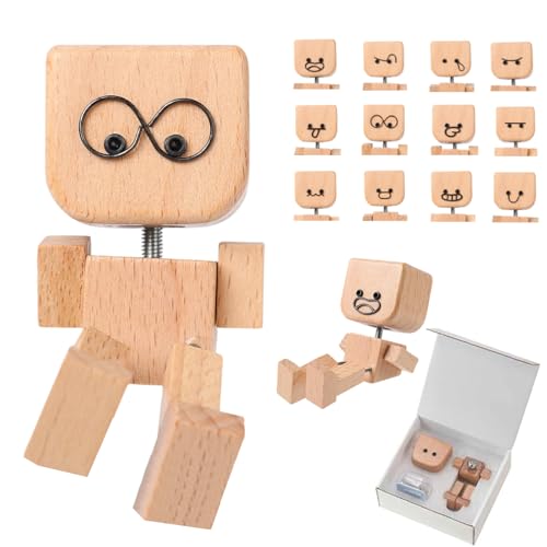 YOUSHEME Shaking Wooden Man Shaking Wooden Man Figurine for Car Dashboard with 12PCS Funny Cars Ornaments Wood Desktop Decor Car Dashboard Accessories and Desk Decoration