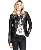 JIER Jacke Damen Leder Retro Motorrad Lederjacke Kunstleder Jacke Lässige Bikerjacke Kunstlederjacke Bomberjacke Jacken Jackett Mit Stehkragen (Schwarz,Medium)