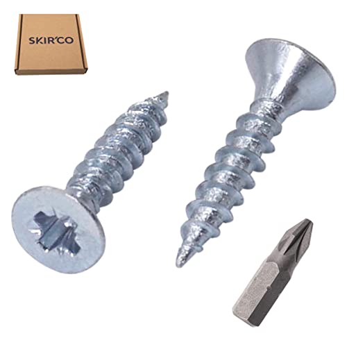 SKIR’CO (100 Stück) Verzinkter Stahl 2,5 x 12 mm Silberholzschrauben, Pozidriv Senkkopf, Spanplattenschrauben, PZ Vollgewinde (100, 2,5 x 12 mm)