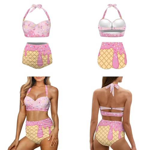 Women 3 Piece Bikini Sets High Waist Tummy Control Swimsuits with Short Cover Up Halter Bathing Suits S-XXL3