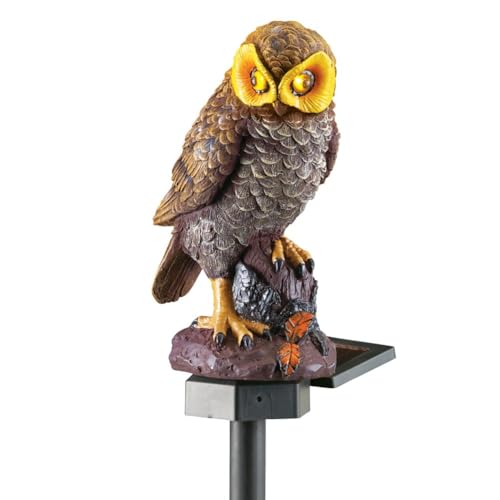Collections Etc Solar Brown Hooting Owl Garden Decor Yard Stake, Brown