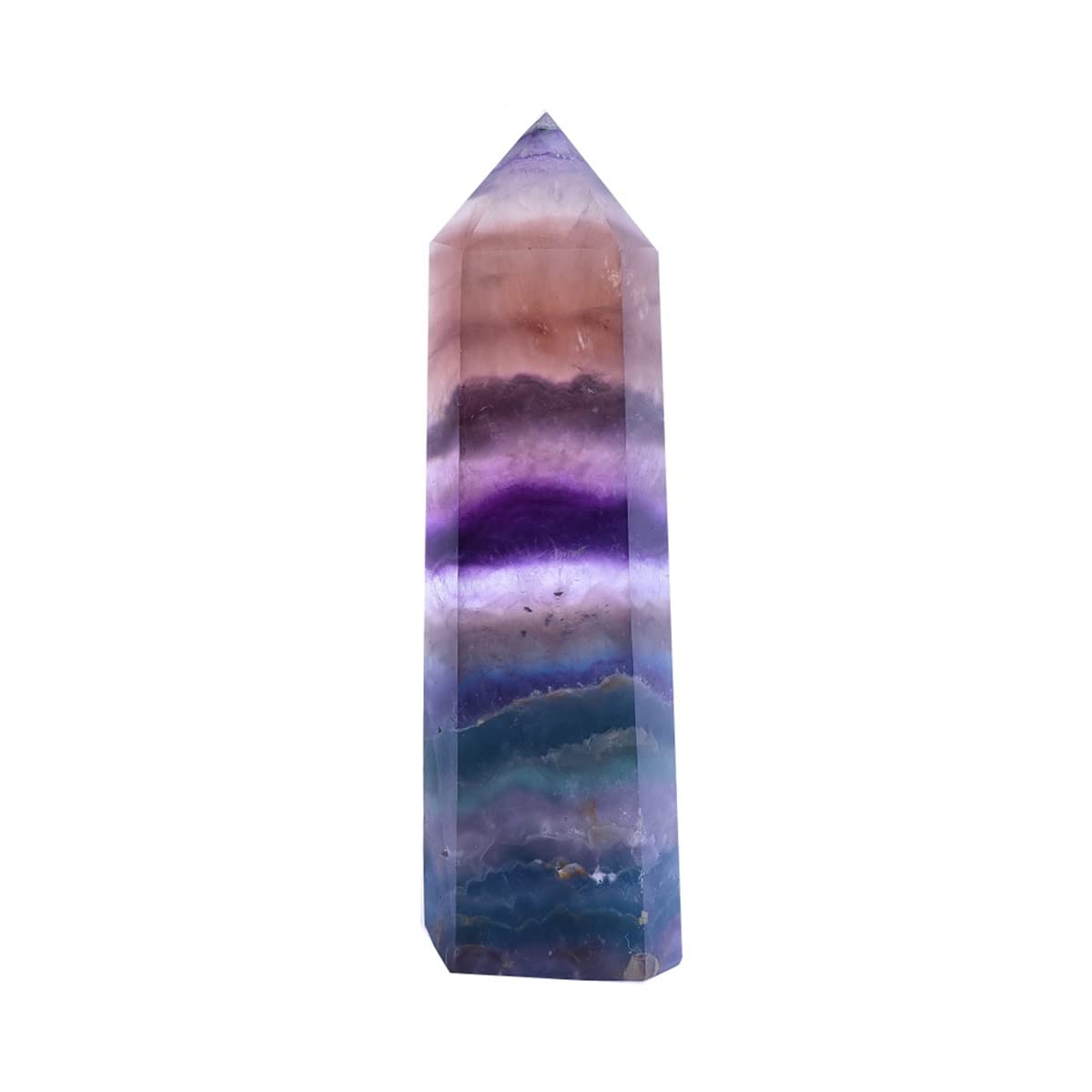Cristal de meditación Natural Columna de Cristal de fluorita de Color Rayado Natural Hexagonal de 13-14 cm, for decoración del hogar Piedra de Cristal (Color : Fluorite)