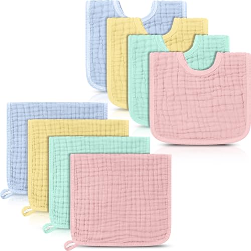 Image of Tallew 8 Pack Muslin Burp Cloths and Baby Bibs for Boy Girl 20 inch x 10 inch Cotton Baby Bandana Drool Bibs Muslin Burp Cloths Absorbent Rag for Newborn Toddler Infant Gifts(Macaron Color)
