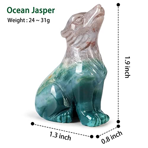 SM SMQARTCRYSTAL 2" Ocean Jasper Carved Crystal Wolf Statue and Figurine Ornament Wildlife Animal Wolves Sculpture Wolf Gifts For Men Women - Image 2