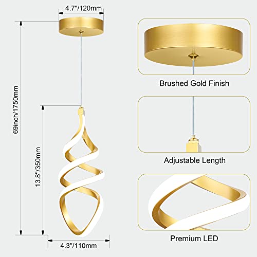 Pendant Lights,3 Pack Brushed Gold Pendant Lighting For Kitchen Island,Led Pendant Lights 3 Color Temperature,Modern Pendant Light Fixtures,Gold Brass Pendant Lighting,Dimmable Spiral Ceiling Light #TOP4