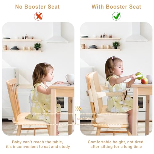 Image of Toddler Booster Seat for Dining Table, Non-Slip Kitchen Chair Booster Seat with Backrest and Adjustable Straps, Portable PU Waterproof Travel Baby Booster Increasing Cushion