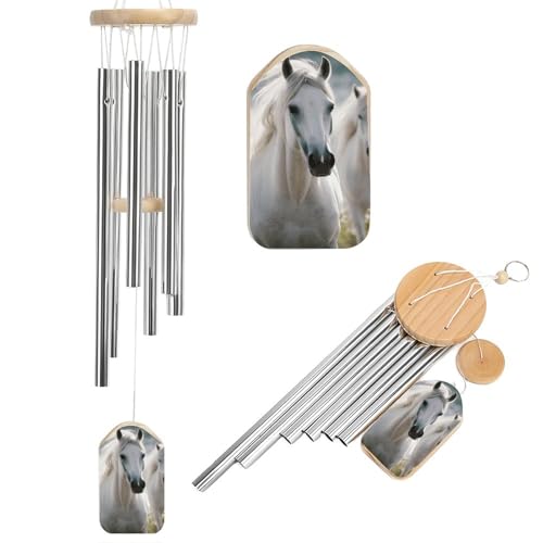 Outdoor Wind Chimes, White Horses Printed Wind Chimes,Simple Wind Chimes,Curtain Wind Chimes for Home Decoration