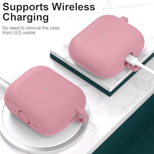 Image of New Soft Silicone Case Compatible with Apple AirPods Pro 3 Generation (2025) Protective Silicone 360 Full Protection Dust-Proof Shockproof Case Cover with Hook (Cover Only) (Bean Pink)