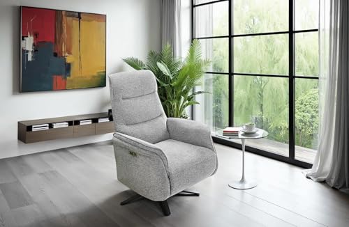 TV-Relaxsessel B74/H108/T89 cm mit zweimotorischer Verstellung, elektrische Relaxfunktion, Heizung im Rücken, Massagefunktion, Federkern und Wellenunterfederung, Chenille-Bezug in Grau / 15600 – Bild 3