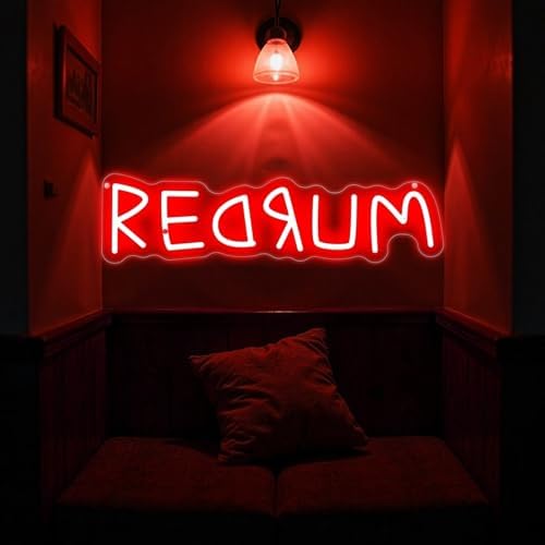 REDRUM Neon Sign – Horror Movie Inspired LED Light, Spooky Room Decor, Creepy Halloween Decoration, For Gaming Rooms, Bedrooms & Gothic Spaces