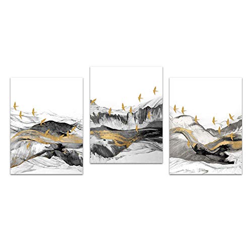 Art mural Nordic paysage abstrait gris doré pour sublimer la décoration de votre salon