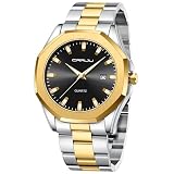 CRRJU Orologi da uomo classici in pelle di lusso alla moda da uomo business semplice e luminoso orologio da polso analogico al quarzo, S oro nero, Aziendale
