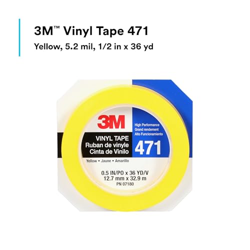 Image of 3M Vinyl Tape 471, 1 /2 in x 36 yd, Yellow, 1 Roll, Yellow Floor Tape, Paint Alternative for Floor Marking, Social Distancing, Color Coding, Safety Marking