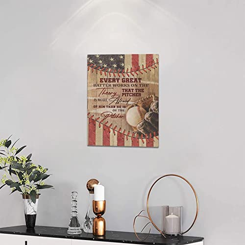 Baseball Wall Art Sports Pictures Wall Decor Motivational Quotes Vintage Canvas Prints Painting Gifts For Boys Men Baseball Player Framed Artwork For Living Room Classroom 12"X16" #TOP1