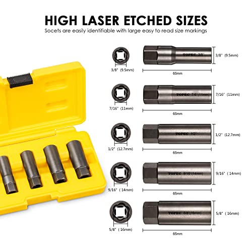 Image of Topec 5-Piece Spiral Type Deep Extractor Set, Spark Plug Easy-Out Set, for Removing Deeply trapped and Broken Bolts, Studs, Fittings, Threaded Pipes and Pins
