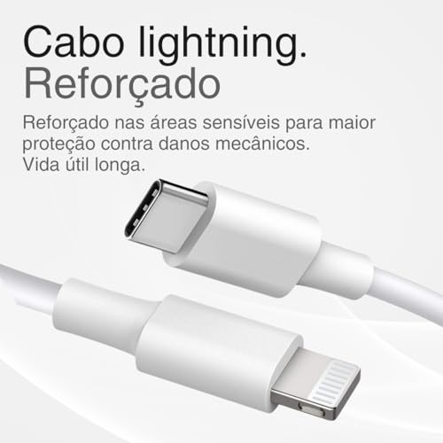 Cabo Lightning Carregador iPhone USB-C Turbo 20W Certificado Premium Reforçado IOS 14/14 Pro/Max 13/