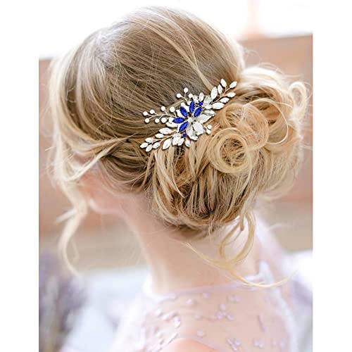 inSowni 33 Pack Royal Blue Rhinestone Pearl Crystal Flower Bridal Hair Side Combs Slides+Gems Spiral Hair Clips+U Shaped Hair Pins Wedding Headpieces Accessories for Women Girls Brides Bridesmaids - Image 3