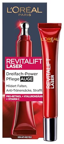 L\'Oréal Paris Anti-Aging-Augenpflege mit Dreifachpower für Frauen: für gemilderte Falten, reduzierte Tränensäcke, straffere Haut mit Pro-Retinol, Vitamin C und Hyaluronsäure, RevitaLift Laser, 15ml L\'Oréal Paris Anti-Aging-Augenpflege mit Dreifachpower für Frauen: für gemilderte Falten, reduzierte Tränensäcke, straffere Haut mit Pro-Retinol, Vitamin C und Hyaluronsäure, RevitaLift Laser, 15ml