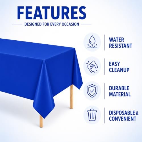 Image of WNINK 3 Pack Dark Blue Plastic Tablecloths, 54 x 108 Inch Disposable Covers | Ideal for Birthdays, Graduations, Baby Showers and Team Parties, Helping Protect Tabletops from Spills and Simplify Cleanup