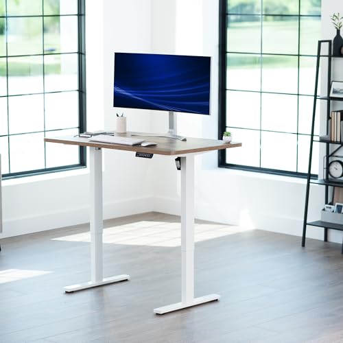 Image of VIVO Reclaimed Wood 48 x 30 in Standing Desk, DESK-KIT-1W5P | Electric, Holds 220 lbs, Sit Stand, Height Adjustable, One-Piece Extra Deep Table Top, Memory Presets, 1B Series, White Frame