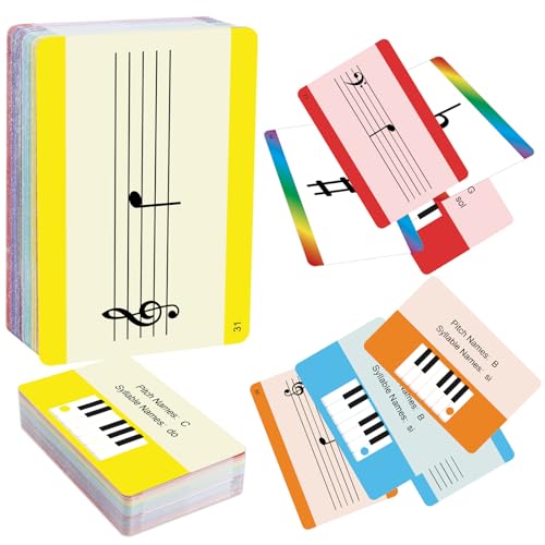 Music Flash Cards, 54 Piano Note Theory Flash Cards - Staff Notation, Pitch/Syllable Names, Keyboard...