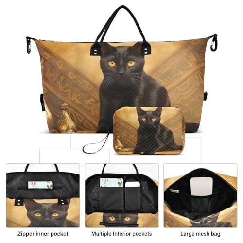 Large Travel Duffel Bag, Pharaoh Black Cat Sports Tote Gym Bag, Shoulder Weekender Overnight Bag for Women Men, Carry On Luggage with Toiletry Bags2