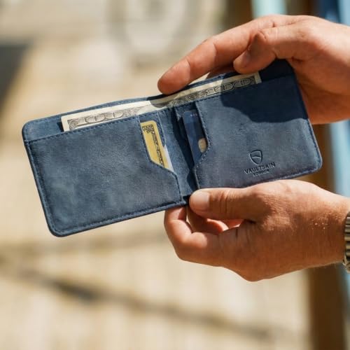 Image of Vaultskin MANHATTAN Slim RFID Blocking Bifold Leather Wallet for Men - Men's Leather Wallet, Front Pocket Minimalist Card Holder, Holds 9 Cards and Cash, Premium Italian Leather