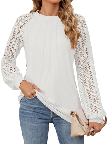 Decorie Bluse Damen Elegant Trachtenblusen Spitzen Oberteile Langarm...