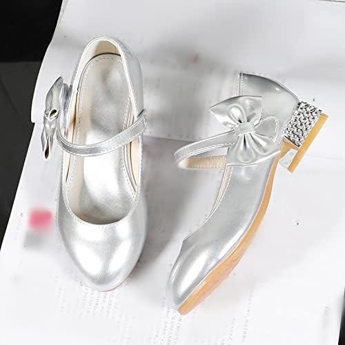Children Shoes High Heels Girls Princess Single Shoes Dress Shoes Performance Shoes Children Crystal Shoes Tennis Cat (Silver, 13.5 Little Child) | Image 2