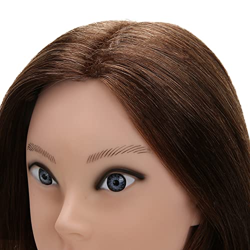 Silky 100% Human Real Hair Mannequin Head With 9 Tools And Clamp, Hairdressers' Practice Training Manikin Head And Cosmotology Doll Head For Hairstyling And Braid - Dark Brown #TOP3