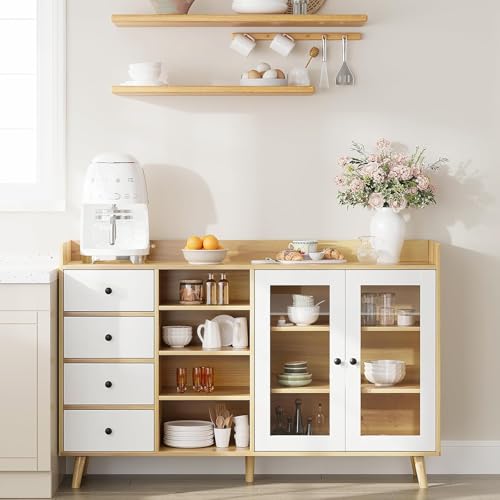 PeacefulHues 55" Sideboard Buffet Cabinet with Storage Wood Kitchen Cabinet
