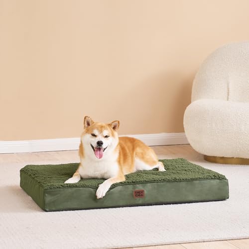 EHEYCIGA Orthopädisches Hundebett Grosse Hunde XL 112x81x9cm, Hundekissen Waschbar Flauschig, Hundematte Hundematratze für Kiste, Olive Grün
