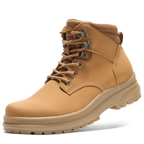 ANJOUFEMME Men's Waterproof Hiking Boots - Lightweight Ankle Support, Slip-Resistant Trail Shoes for Outdoor Trekking, YELLOW-12