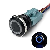MGI SpeedWare Black Aluminum Push Button Switch 22mm with Socket, 3A 12vDC Ring LED (Momentary, Blue