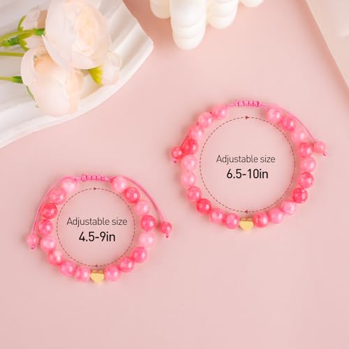 Image of Mommy and Me Preschool Pre-K First Day of School Bracelet Mother Daughter Matching Beaded Heart Bracelets Set Back to School Jewelry Gifts