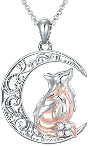 RJK Sterling Silver Lucky Fox Moon Pendant Necklace Fox Necklace Jewelry Gifts for Women Mom Sister Birthday Christmas Gifts Daughter Mom Necklace Gifts