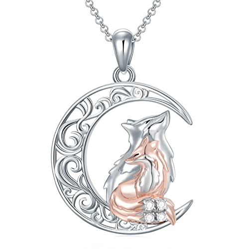 Rjk Sterling Silver Lucky Fox Moon Pendant Necklace Fox Necklace Jewelry Gifts For Women Mom Sister Birthday Christmas Gifts Daughter Mom Necklace Gifts #TOP2