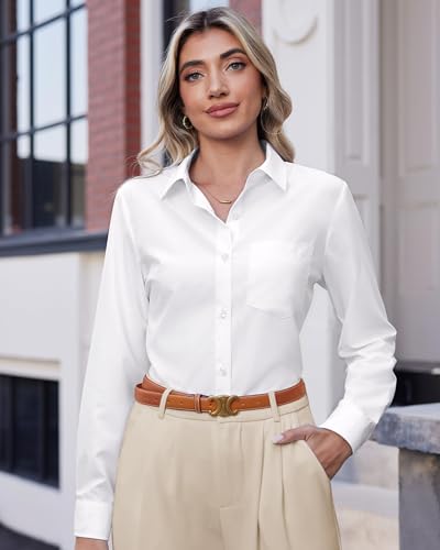 J.VER Button Down Shirts for Women Wrinkle Free Long Sleeve Dress Shirt Business Casual Work Blouse with Pocket2