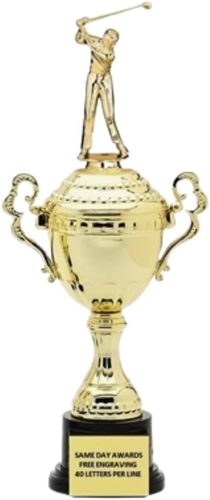 Monaco Gold Male Golf Trophy – 13 Inch Custom Engraved Award for Corporate & Charity Golf Tournaments Longest Drive Player Recognition