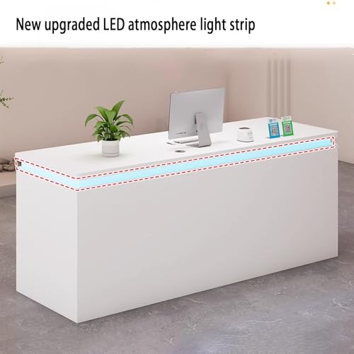 Empfangstresen, Kassentheke, Büroschranktisch mit Schubladen, Empfangstresen mit versteckter LED-Beleuchtung, geräumiger Empfangstresen, eleganter Tresen für Büro, Empfang oder Wartebereiche
