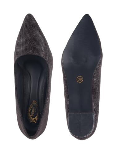 Image of Shoetopia Women's Low Block Heel Pumps - Elegant Pointed Toe Slip-On Dress in Textured Finish - Comfortable Office & Formal Footwear