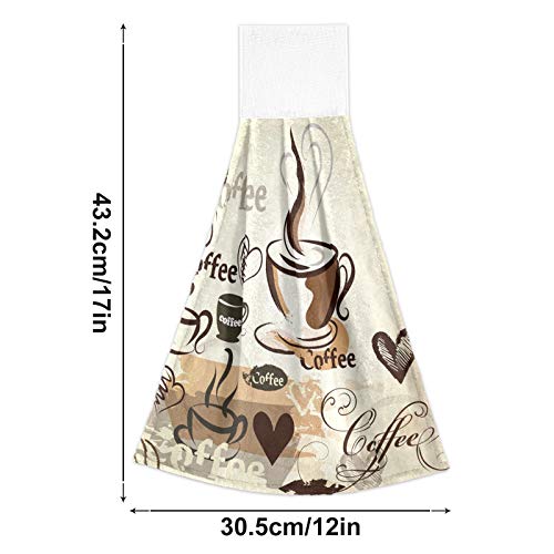 Coffee Bean Cups Kitchen Hanging Towel 12 X 17 Inch Cafe Theme Hearts Plaid Hand Tie Towels Set 2 Pcs Tea Bar Dish Cloths Dry Towel Soft Absorbent Durable For Bathroom Laundry Room Decor #TOP4