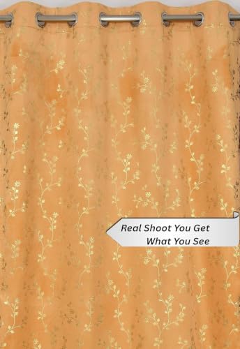 Image of Velvet Room Darkening Long Door Curtain 9 Feet, Golden Foil Print