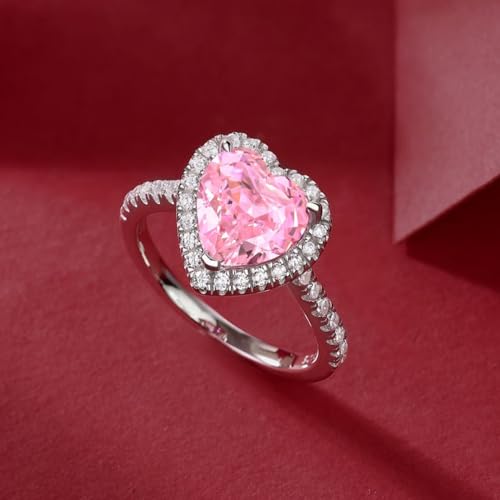 Pink Diamond Ring, Engagement Ring for Women, 18k White Gold Plated Lab Grown Diamond Rings, 925 Sterling Silver Wedding Band, Promise Rings, Jewelry Gifts3