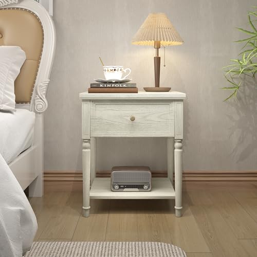 Image of Chogori Solid Wood Nightstands Set of 2 with Drawer, Farmhouse End Table Sofa Side Table with Storage Shelves, Real Wood Beside Table Accent Table for Small Spaces, Living Room, Easy Assembly, Gray