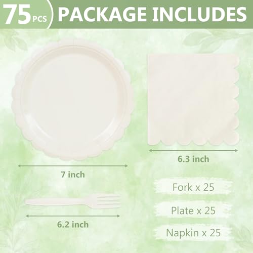 Image of Mulbozy Beige Paper Plates and Napkins,Ivory Disposable Dinnerware, 25-7 inch